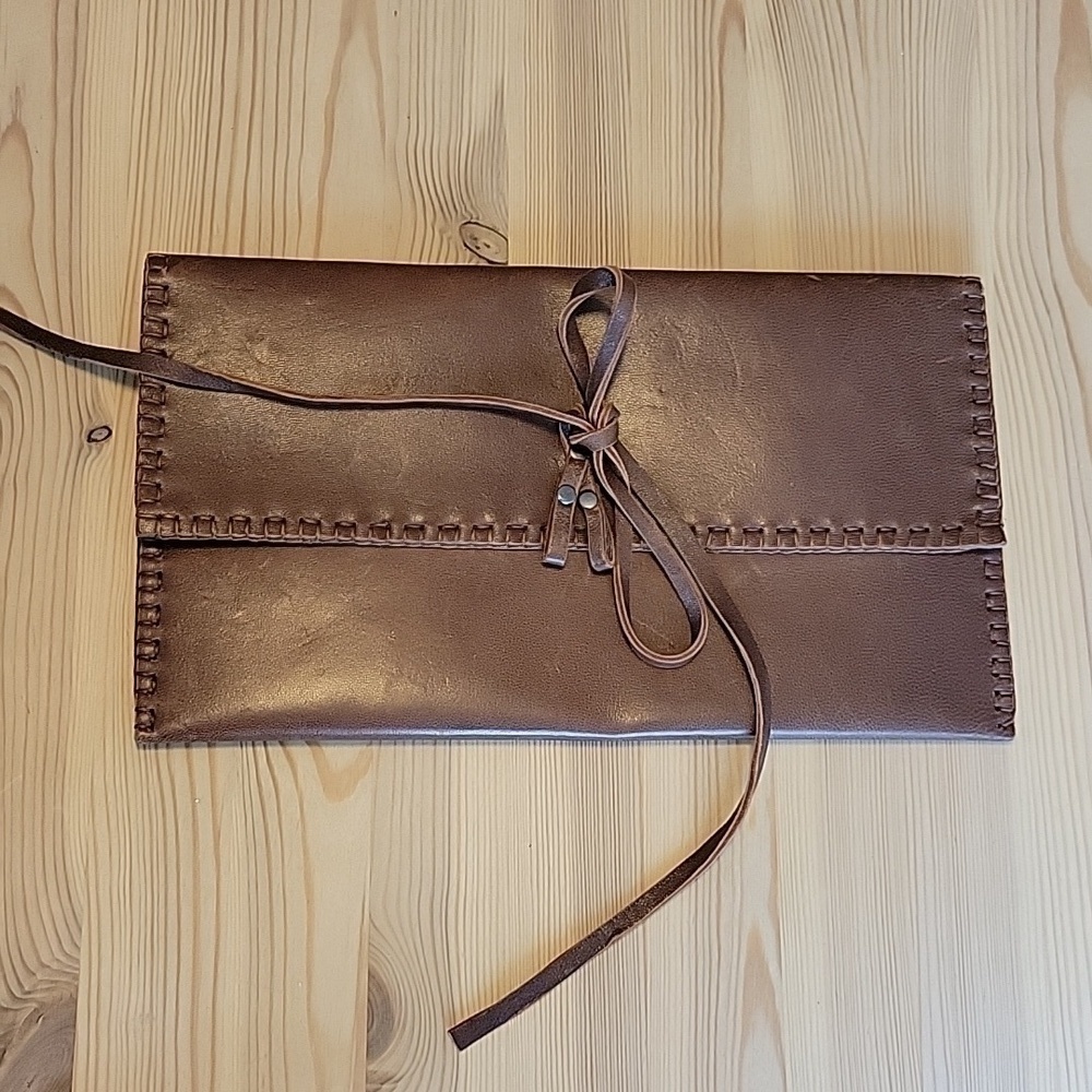 Leather Crochet Store Brown Leather Clutch